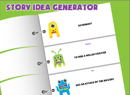 Free printable story idea generator for kids generates countless creative writing prompts.
